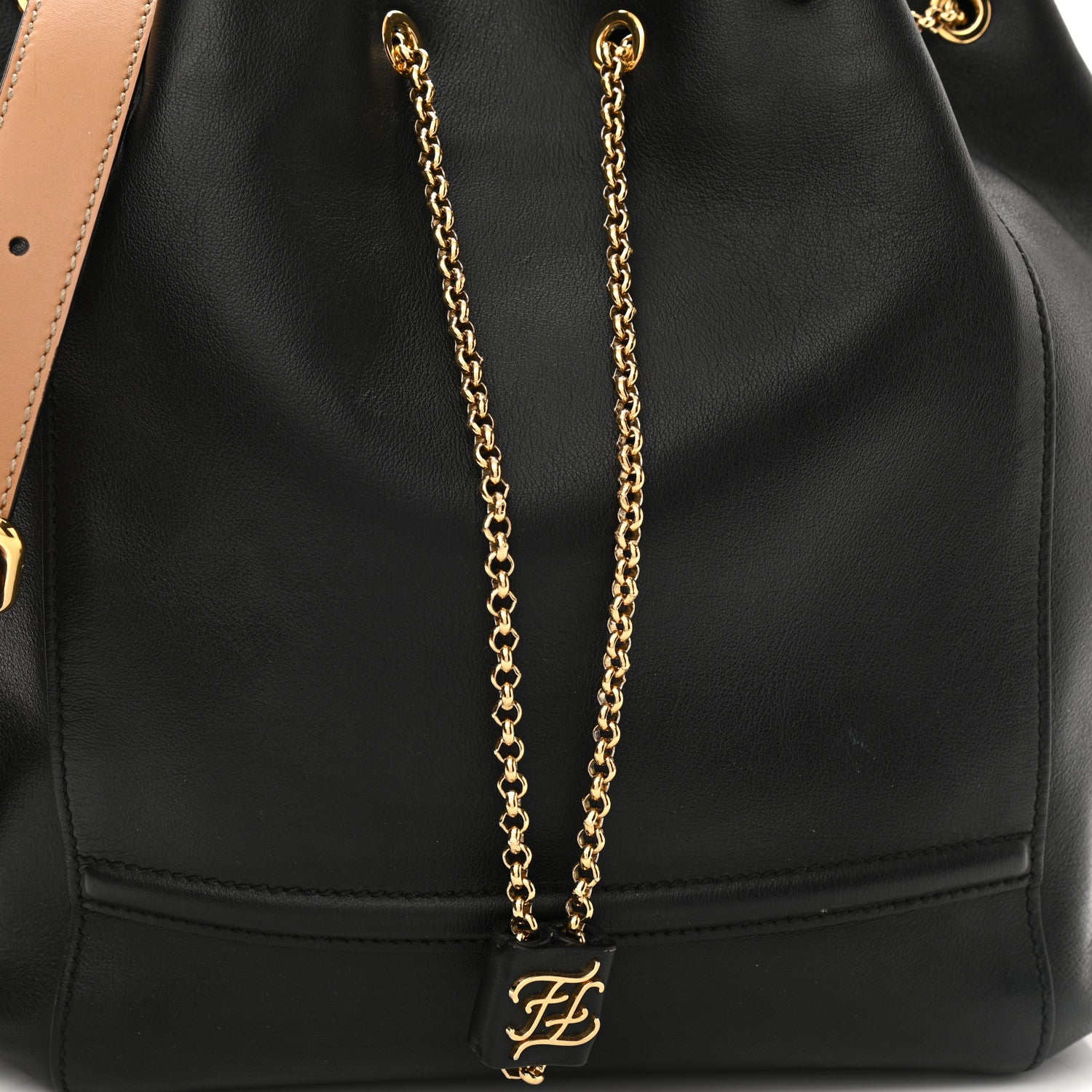 Fendi Vitello Grace King Karligraphy Chain Bucket Bag Black Bisquit 8 of 12