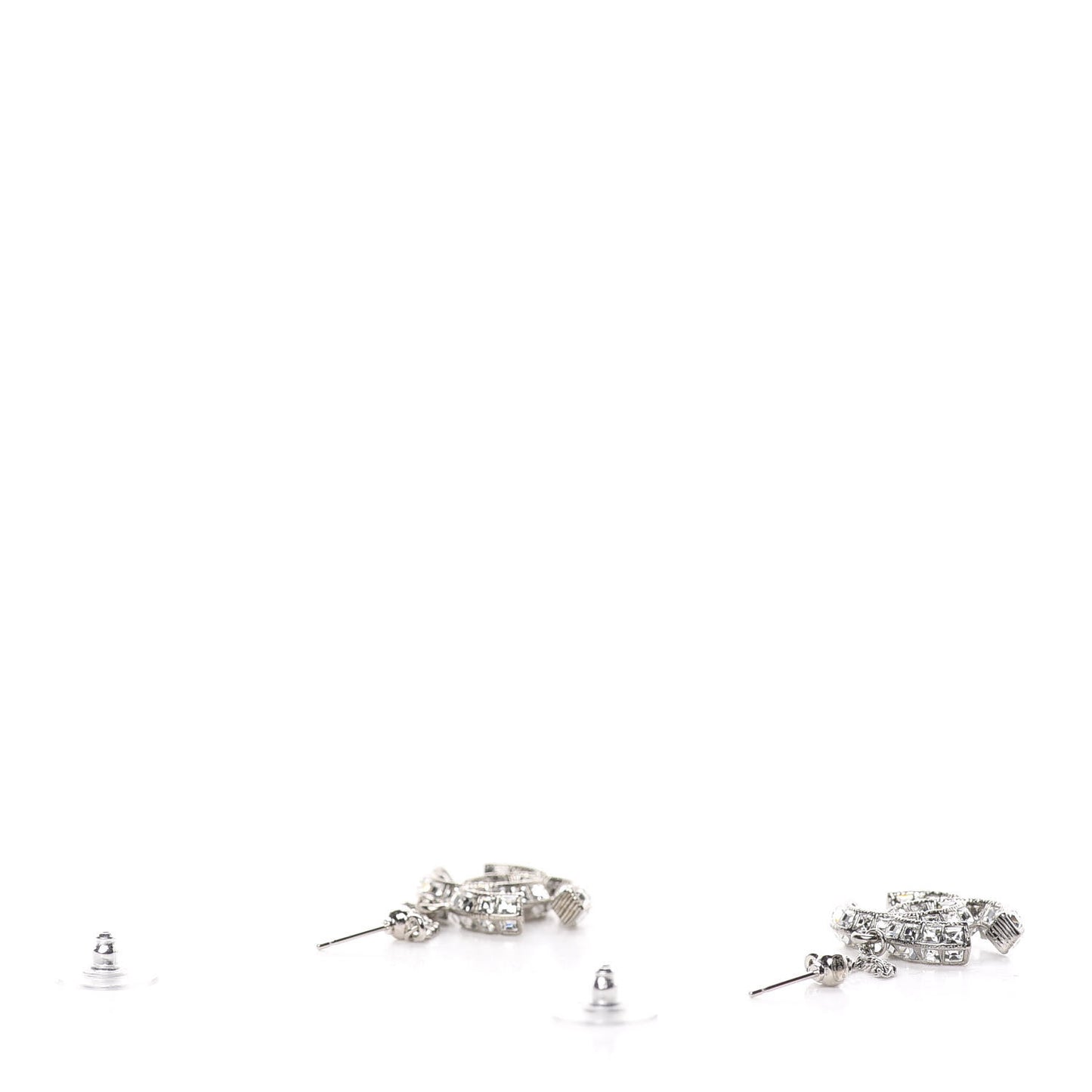Baguette Crystal CC Drop Earrings Silver