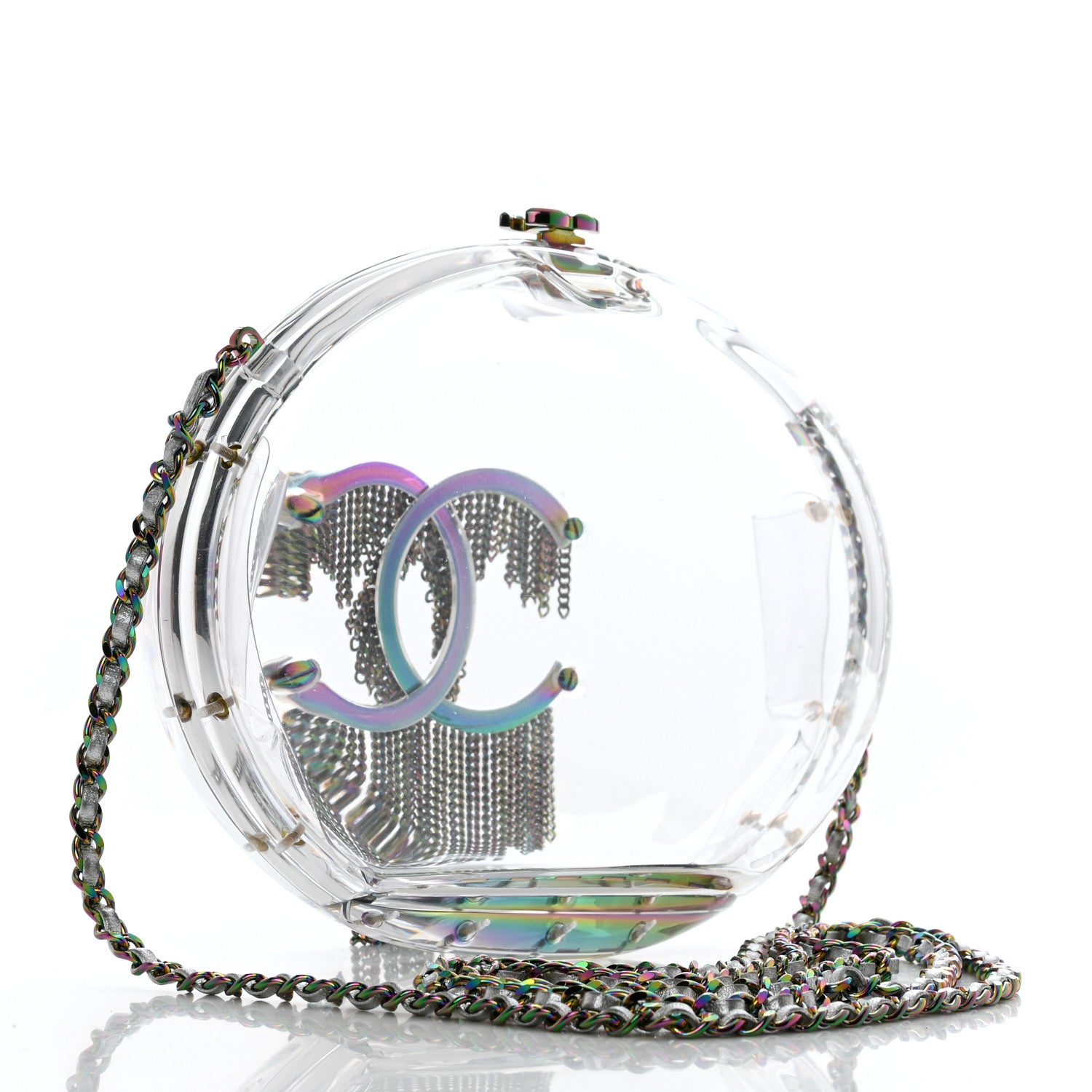 Chanel Plexiglass Iridescent Chain Fringe CC Clutch Clear 3 of 8