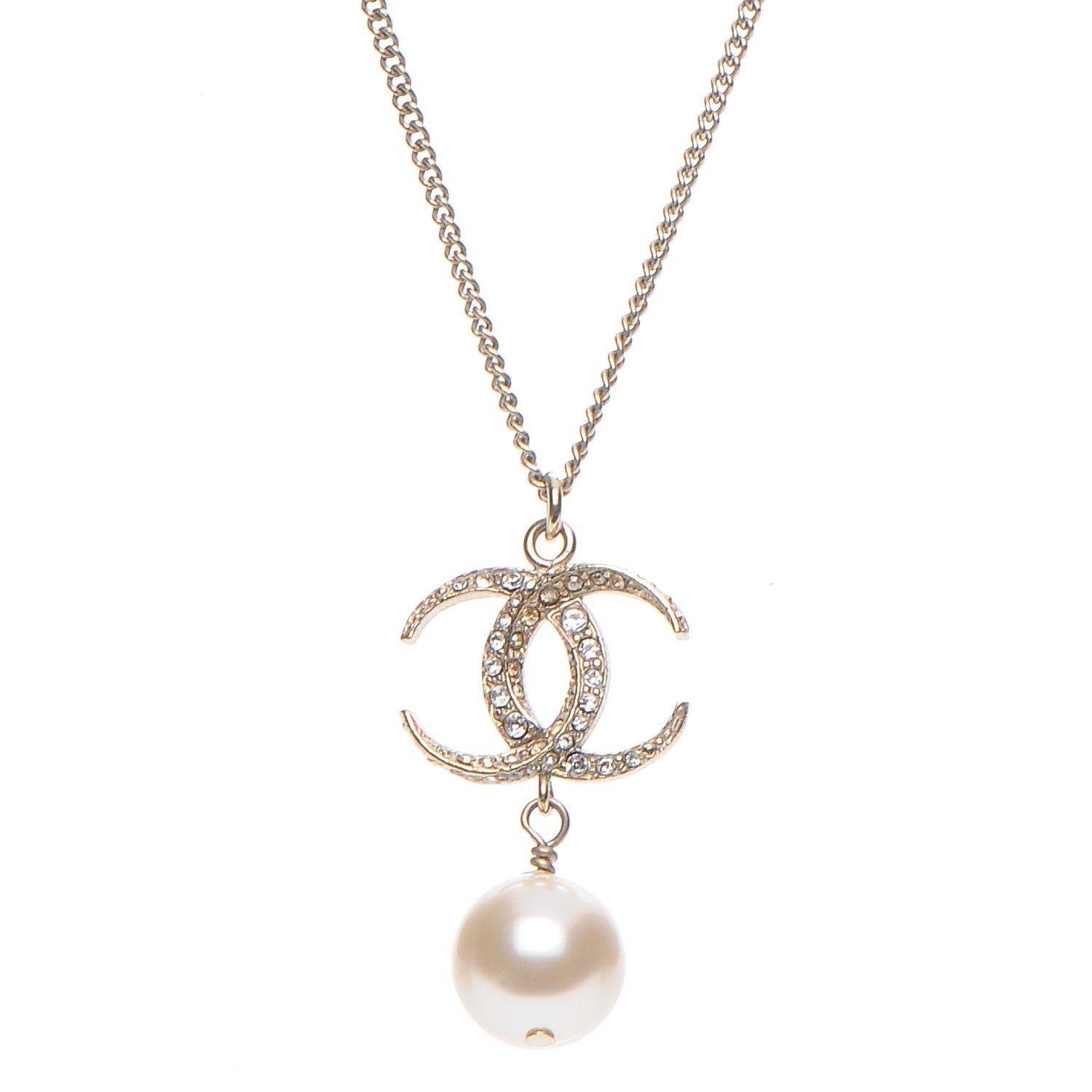 Chanel Pearl Crystal CC Drop Necklace Gold 3 of 5