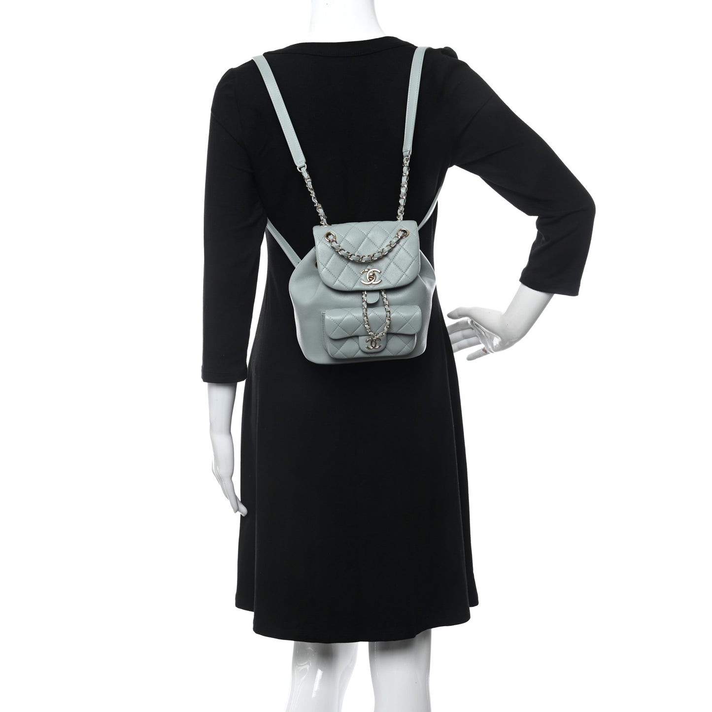 Lambskin Quilted Small Duma Drawstring Backpack Light Blue