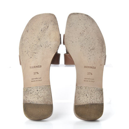 Hermes Box Calfskin Oran Sandals 37.5 Gold 5 of 8
