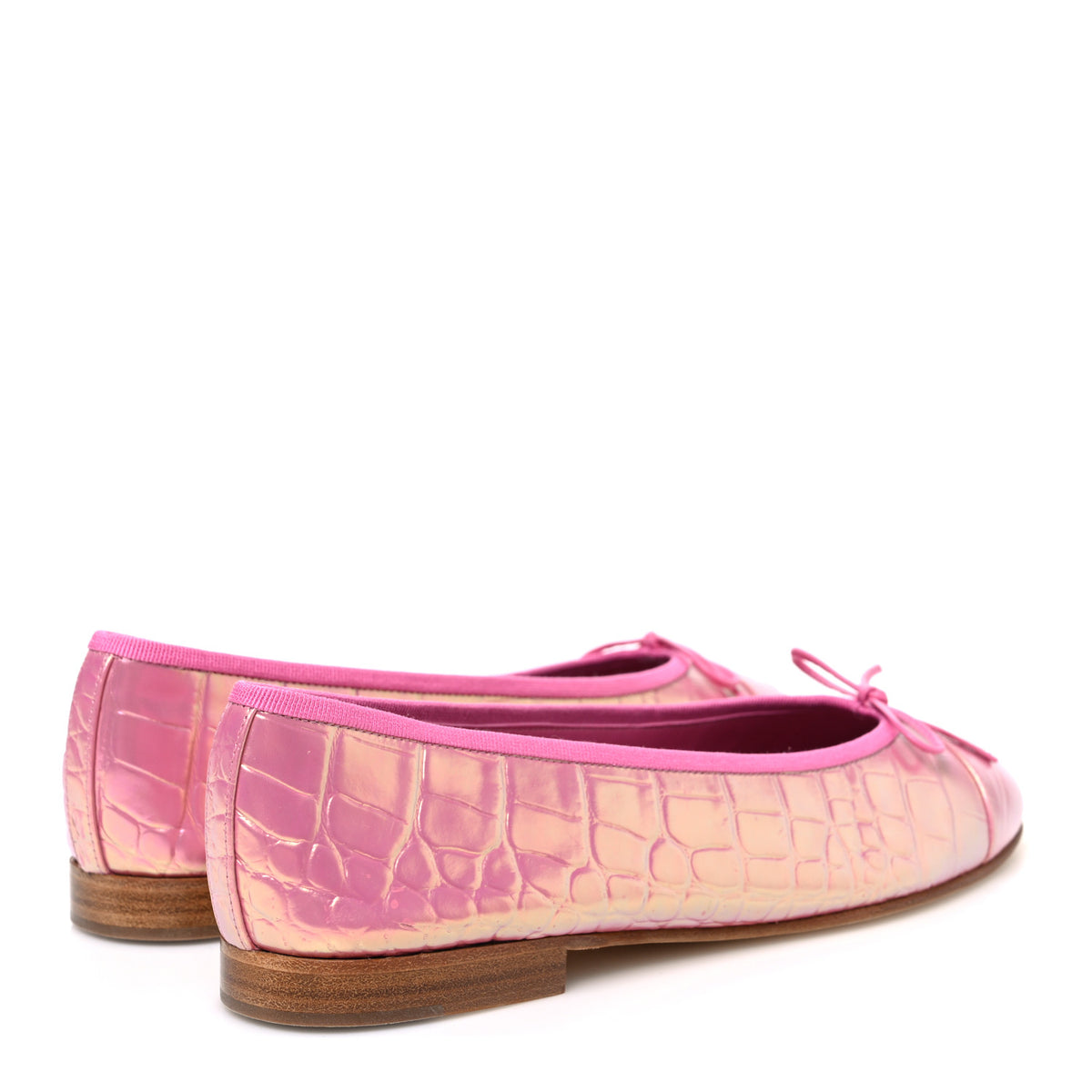 Iridescent Calfskin Crocodile Embossed Ballerina Flats 40 Pink