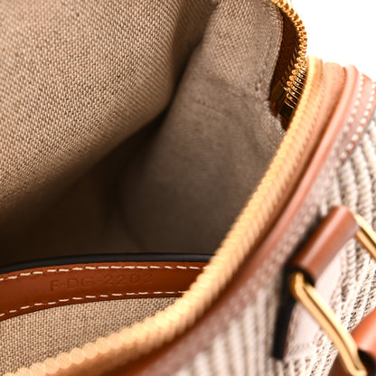 Celine Triomphe Textile Calfskin Striped Small Boston Bag Natural Tan 7 of 11