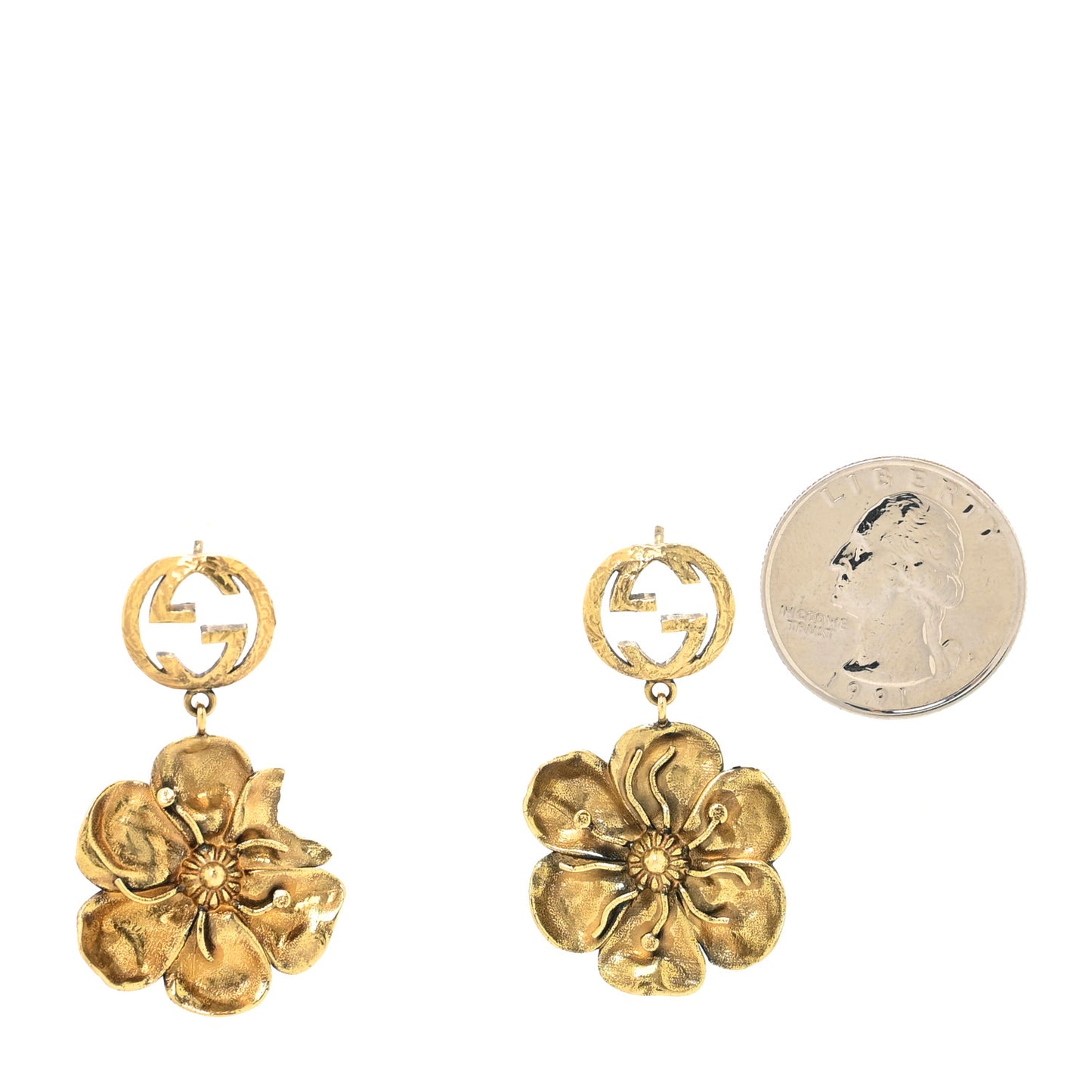 Metal GG Flower Drop Earrings Gold