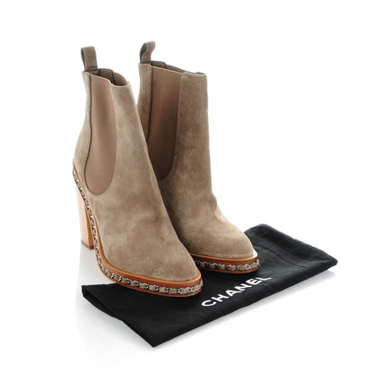 Chanel Suede Chain Around Elastic Boots 39.5 Light Brown 7 of 7