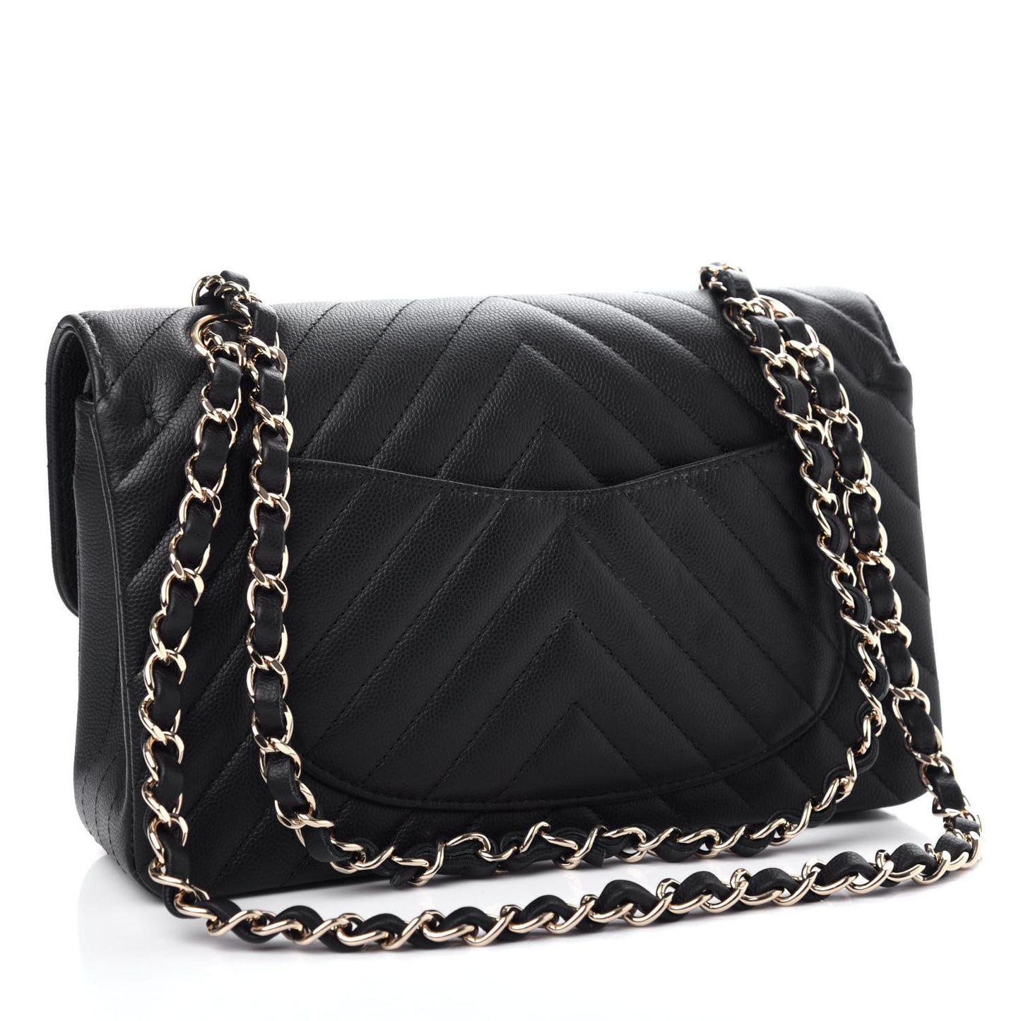 Caviar Chevron Quilted Small Double Flap Black