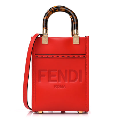 Fendi Vitello King Plexiglass Logo Embossed Mini Fendi Sunshine Shopper Tote Papavero 1 of 9