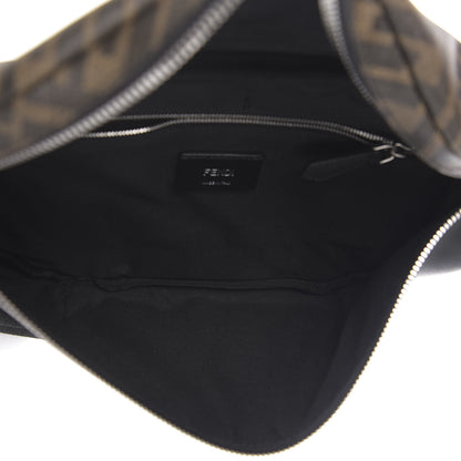 Fendi Glazed Fabric Vitello Liberty FF 1974 Diagonal Belt Bag Tobacco Moresco Black 4 of 9