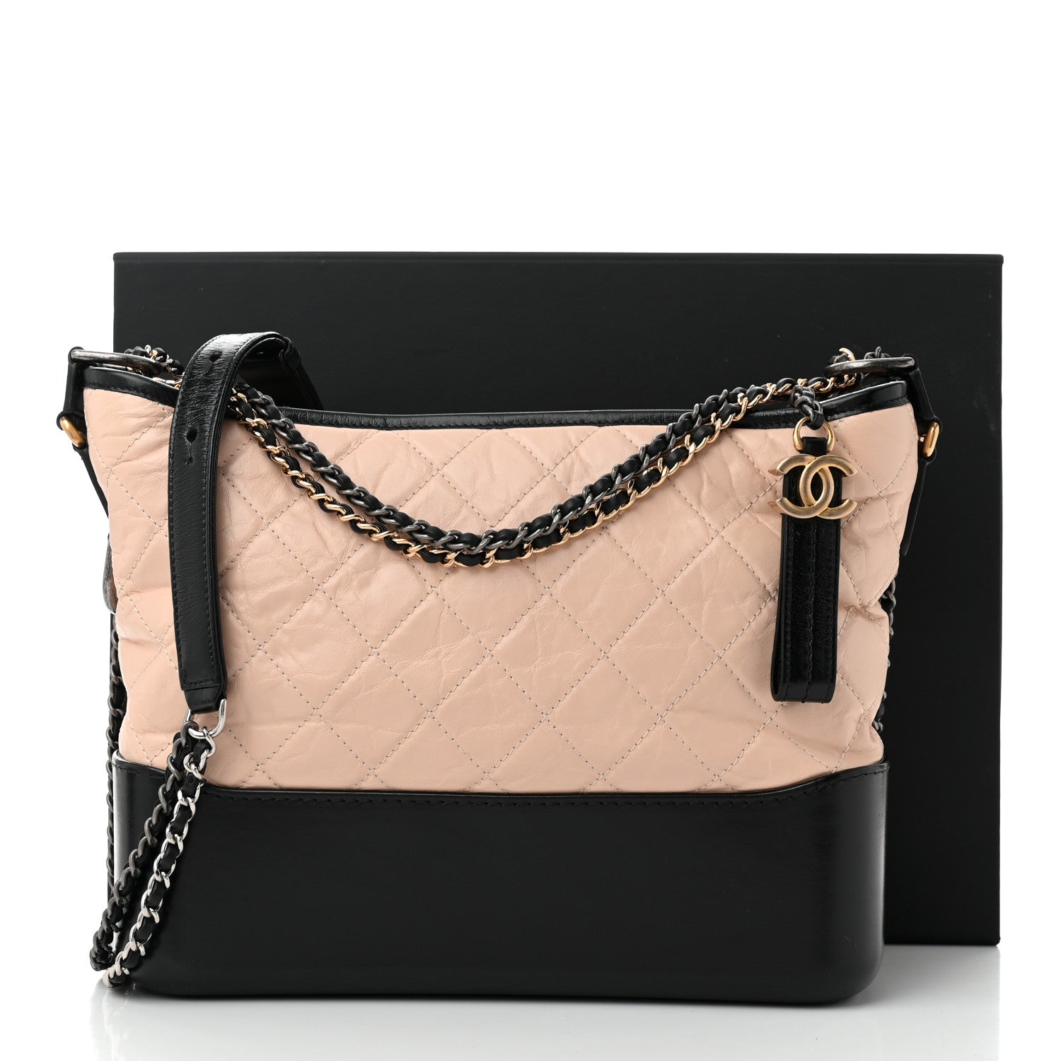 Chanel Aged Calfskin Quilted Medium Gabrielle Hobo Beige Black 12 of 12