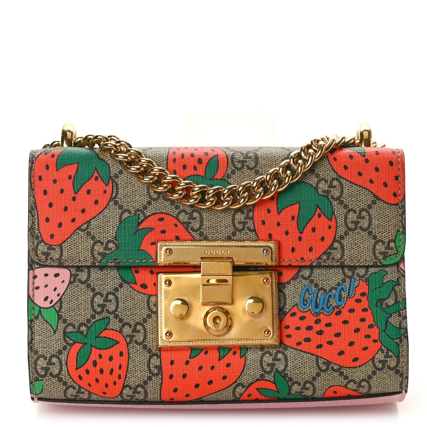 GG Supreme Monogram Strawberry Small Padlock Shoulder Bag
