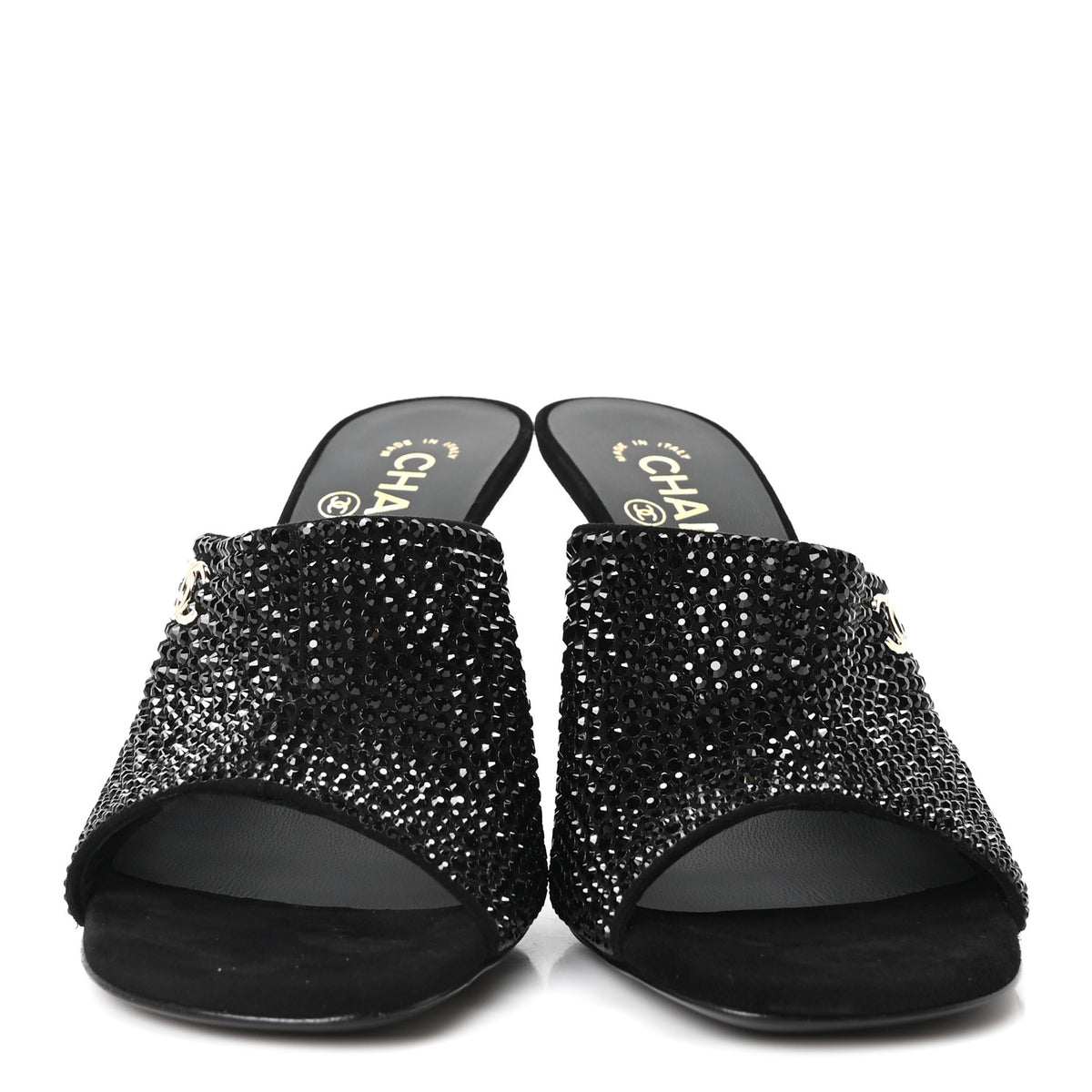 Chanel Crystal Strass CC Mules Sandals 36.5 Black 3 of 10