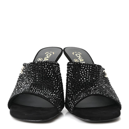 Chanel Crystal Strass CC Mules Sandals 36.5 Black 3 of 10