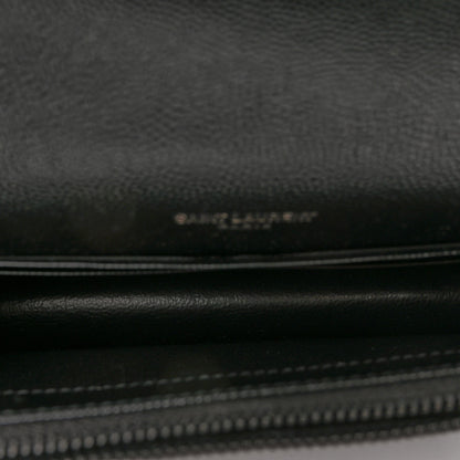 Saint Laurent Grain De Poudre Matelasse Chevron Monogram Monochrome Envelope Chain Wallet Black 5 of 9