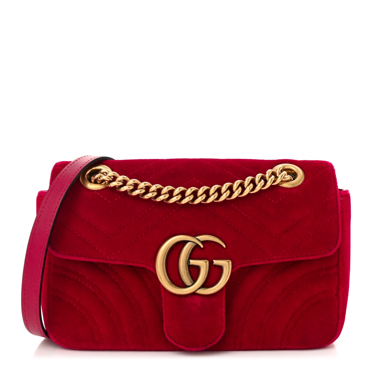 Velvet Matelasse Mini GG Marmont Shoulder Bag Hibiscus Red