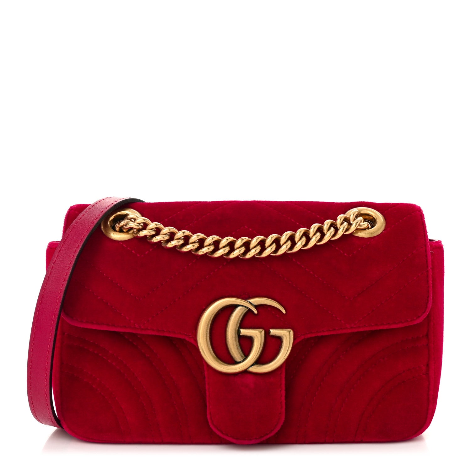 Gucci Velvet Matelasse Mini GG Marmont Shoulder Bag Hibiscus Red 1 of 9
