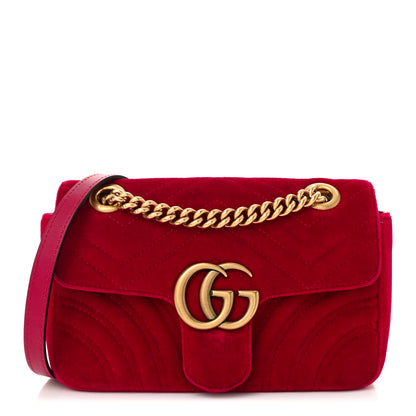Gucci Velvet Matelasse Mini GG Marmont Shoulder Bag Hibiscus Red 1 of 9