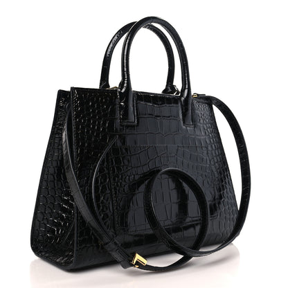 Burberry Crocodile Embossed Calfskin Mini Frances Tote Black 3 of 9