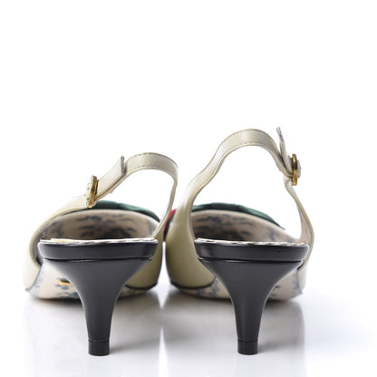 Gucci Malaga Kid Web Bow Jane Low Heel Slingback Pumps 36 Off White 6 of 11