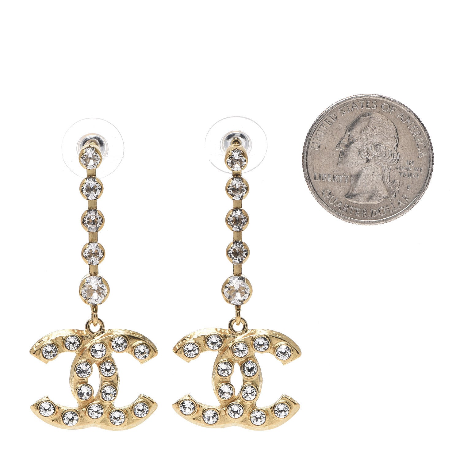 Chanel CC Crystal Drop Earrings Gold 2 of 4