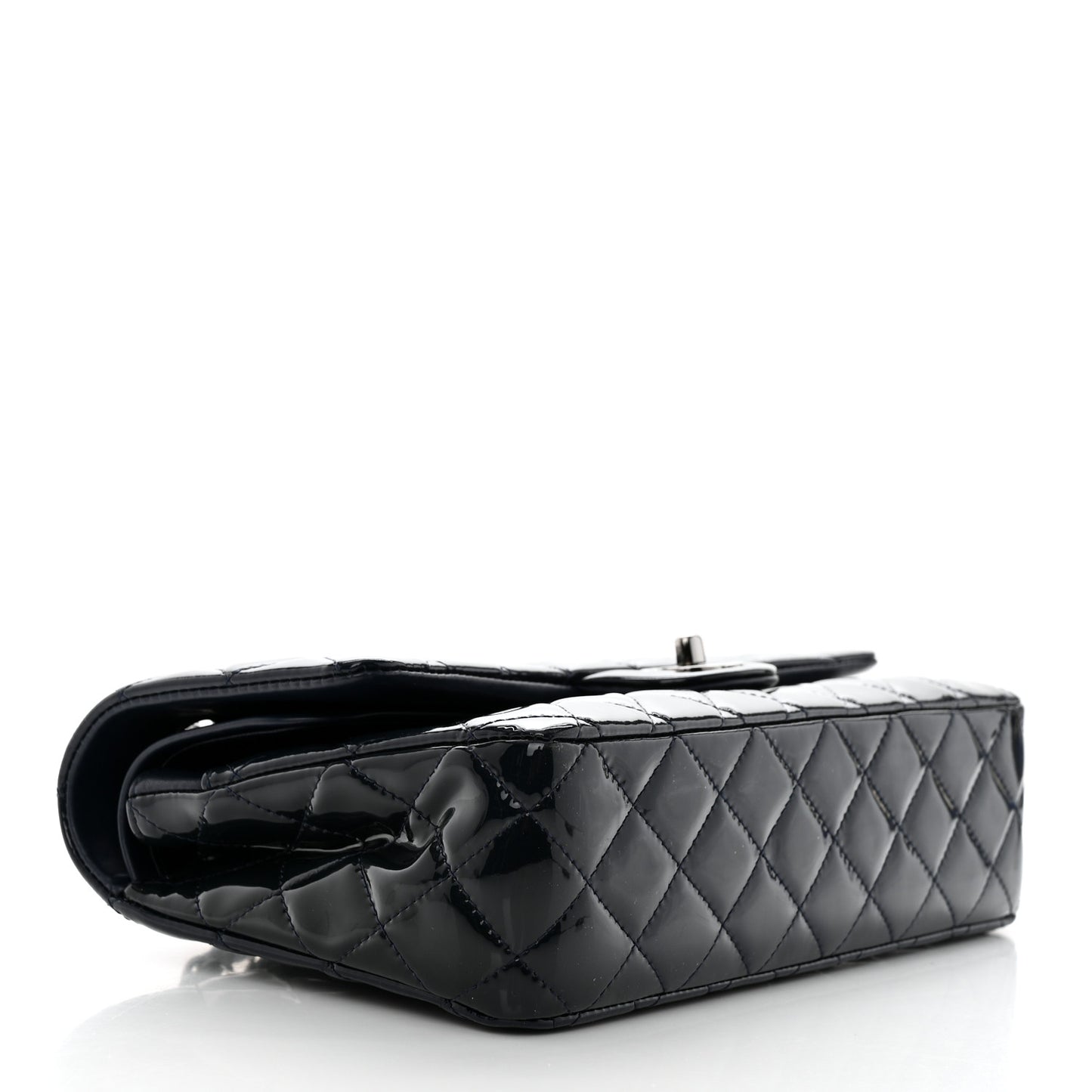 Patent Quilted Medium Double Flap Navy
