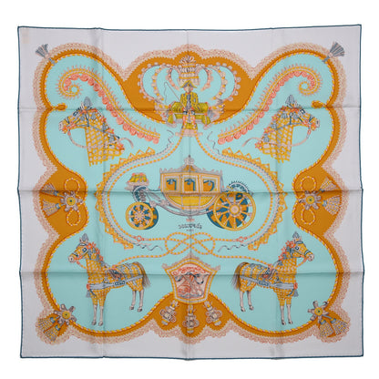 Hermes Silk Paperoles Scarf 90 Aqua Blanc Vieil Or 1 of 6
