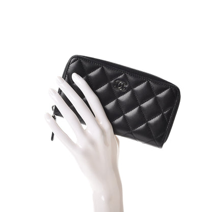 Chanel Lambskin Quilted Large Gusset Zip Around Wallet Black 2 of 12