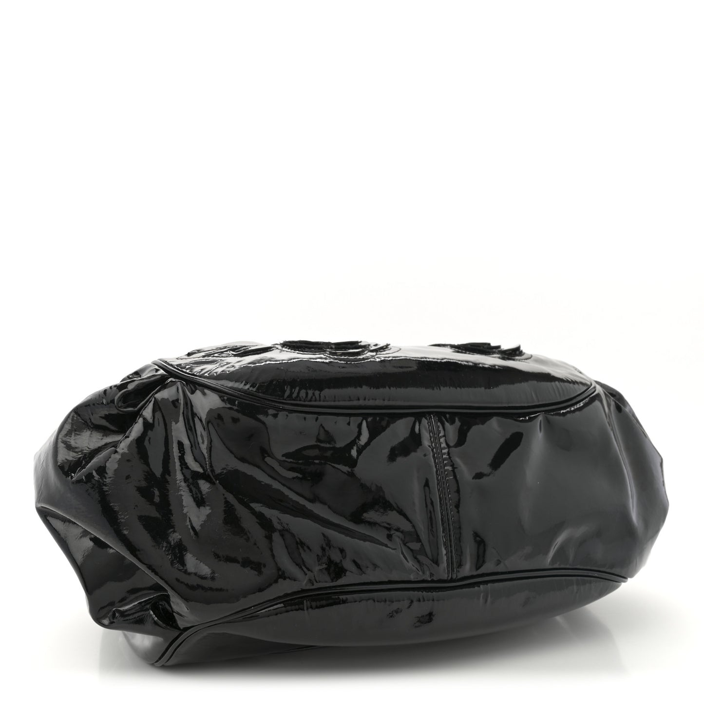 Patent Camellia Shoulder Bag Black