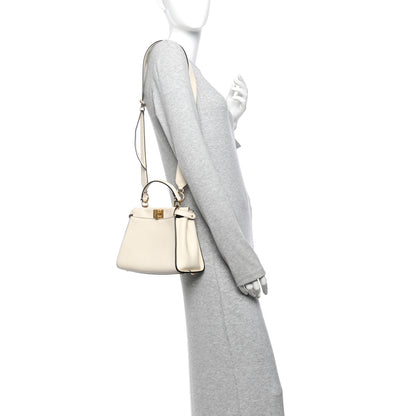 Fendi Vitello Seta Suede FF Mini Peekaboo Iconic Satchel Uovo Sigaro Marrone 2 of 10