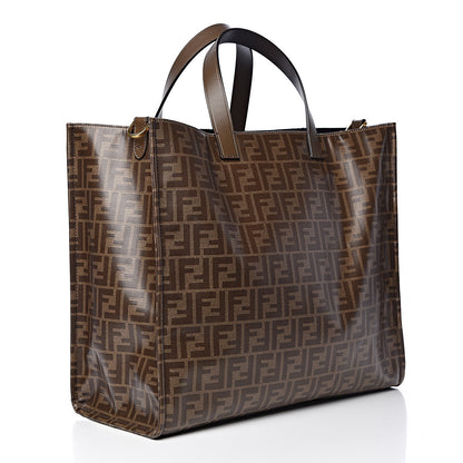 Fendi X FILA Glazed Fabric FF 1974 Mania Shopping Tote Bag Mogano Panna White 3 of 12