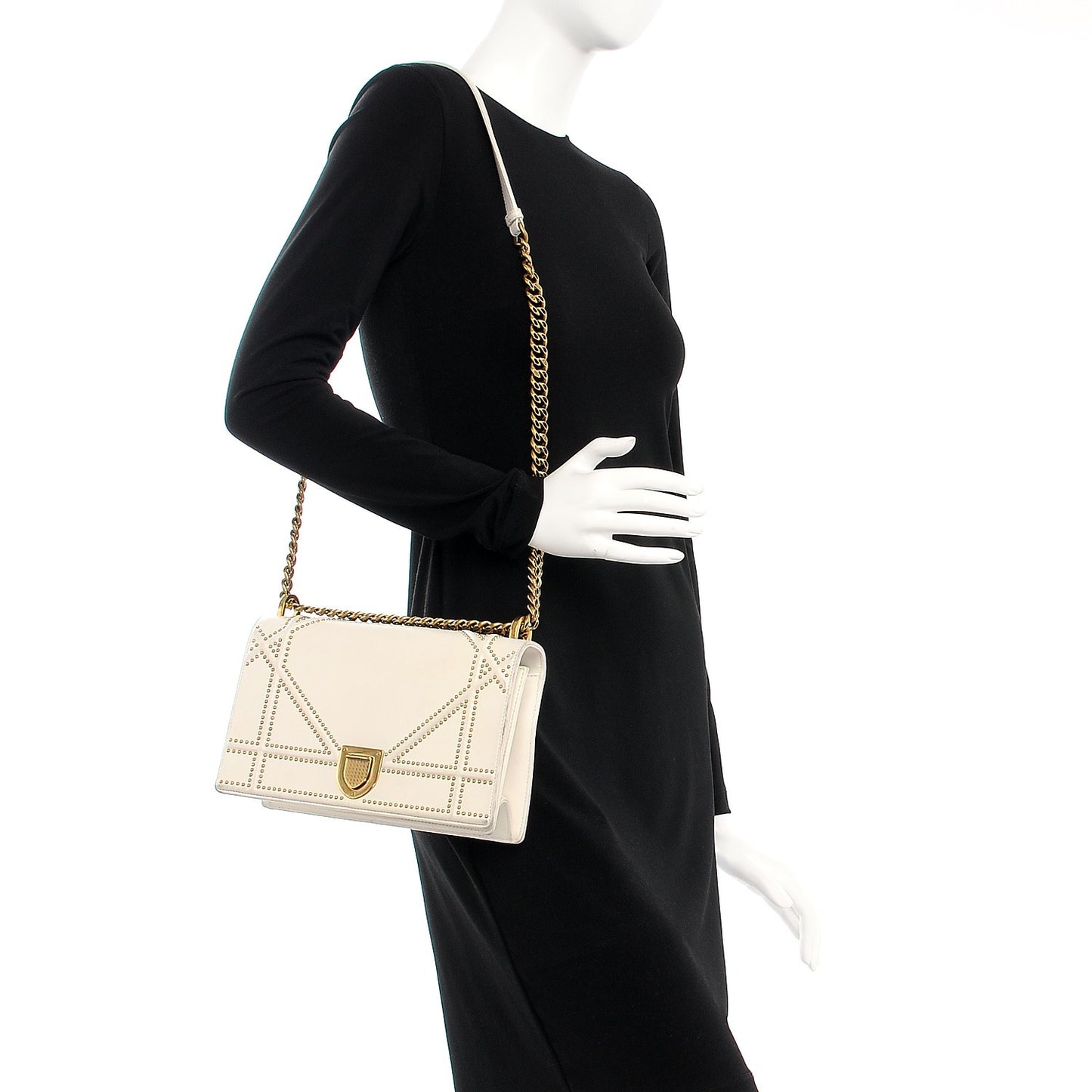 Lambskin Studded Medium Diorama Flap Bag Latte