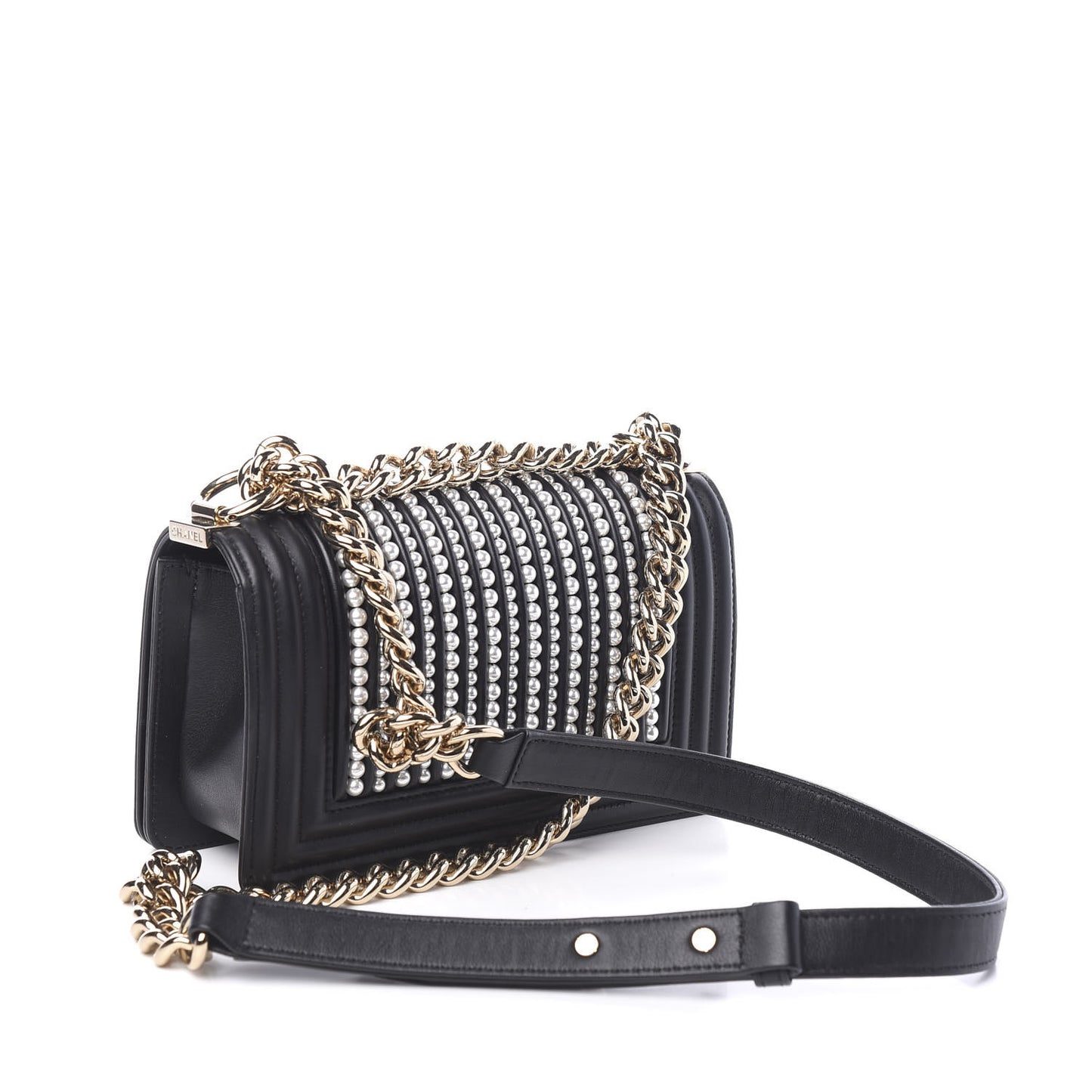Calfskin Pearl Small Boy Flap Black