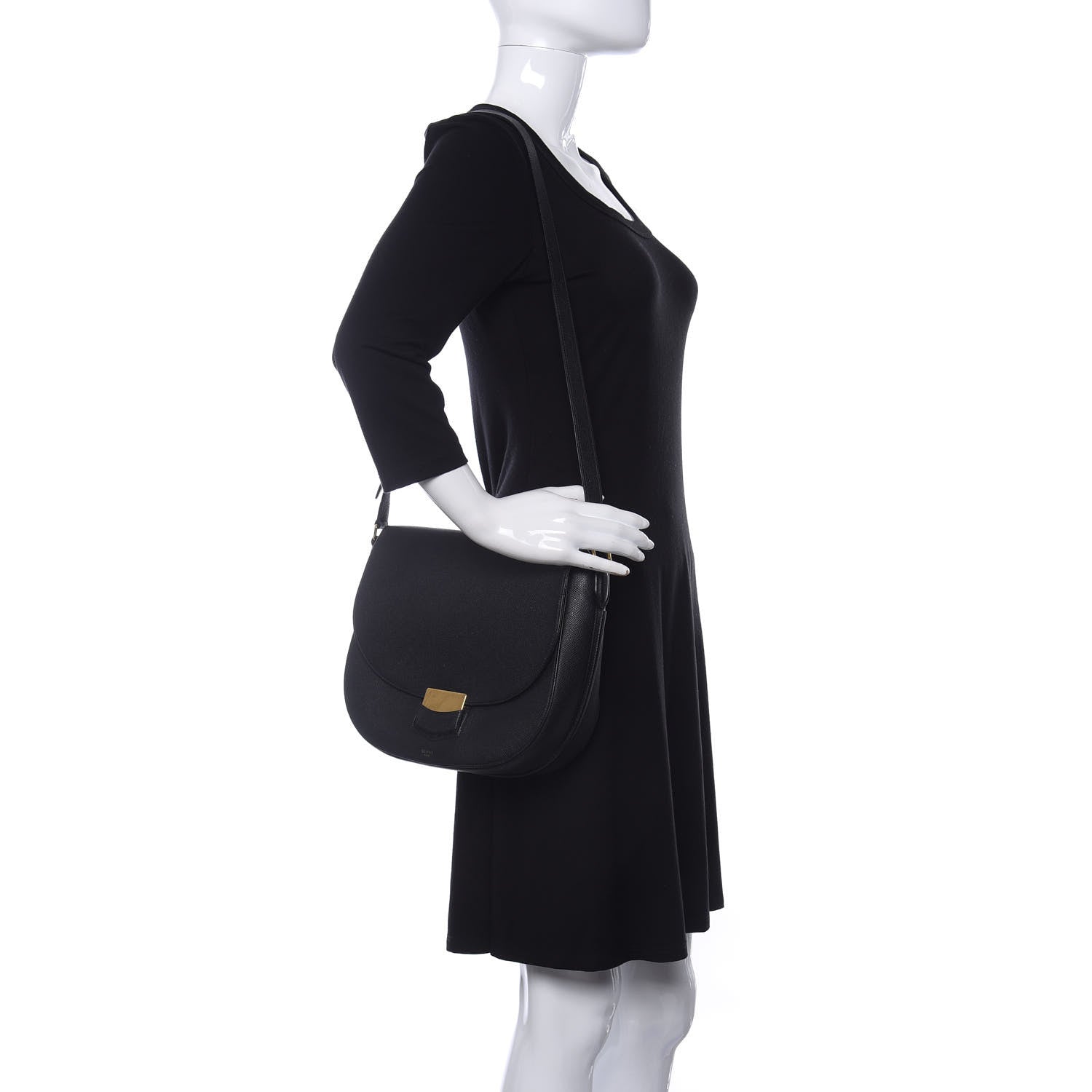 Celine Grained Calfskin Medium Trotteur Black 2 of 8