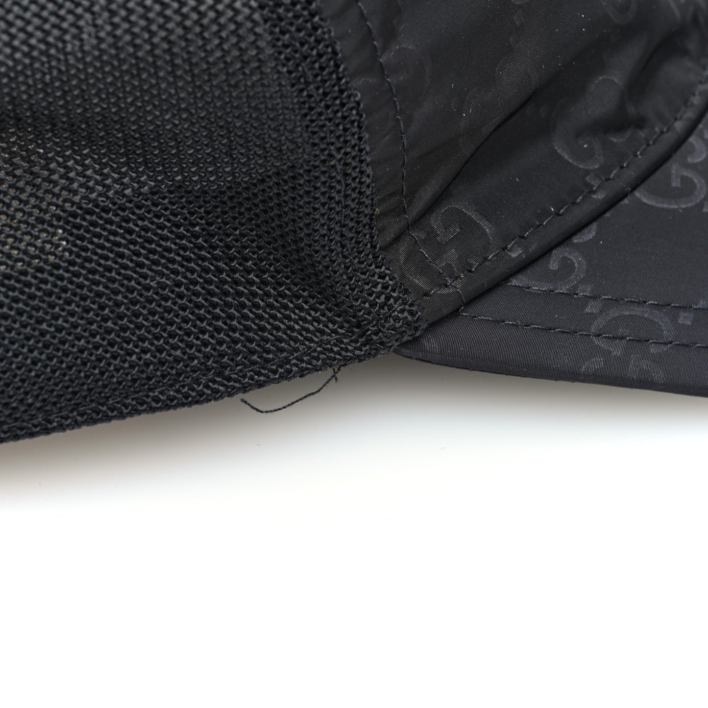 Nylon Light Mesh Dollar Calfskin GG Monogram Baseball Hat S Black