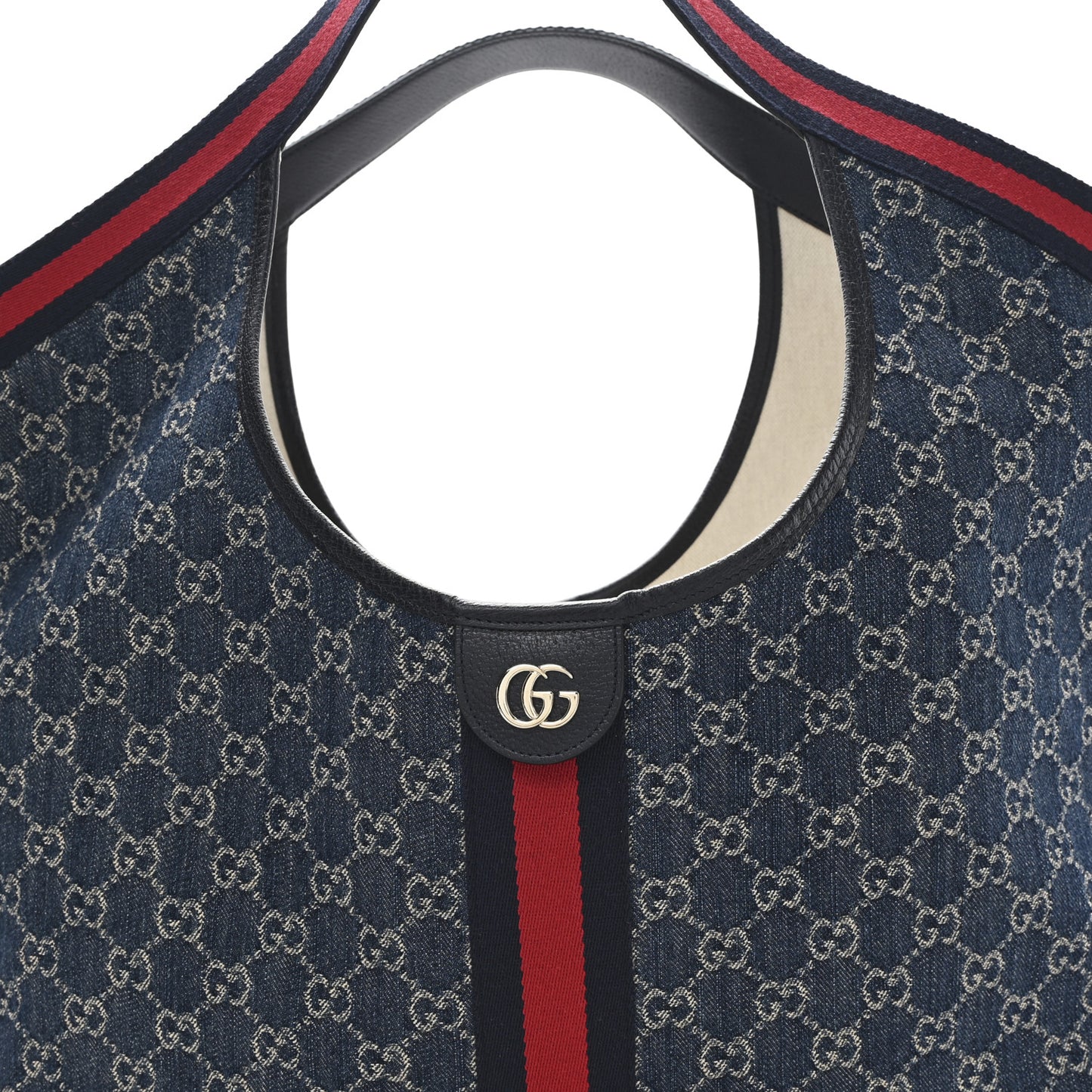 Denim GG Monogram Web Large Giglio Tote Blue