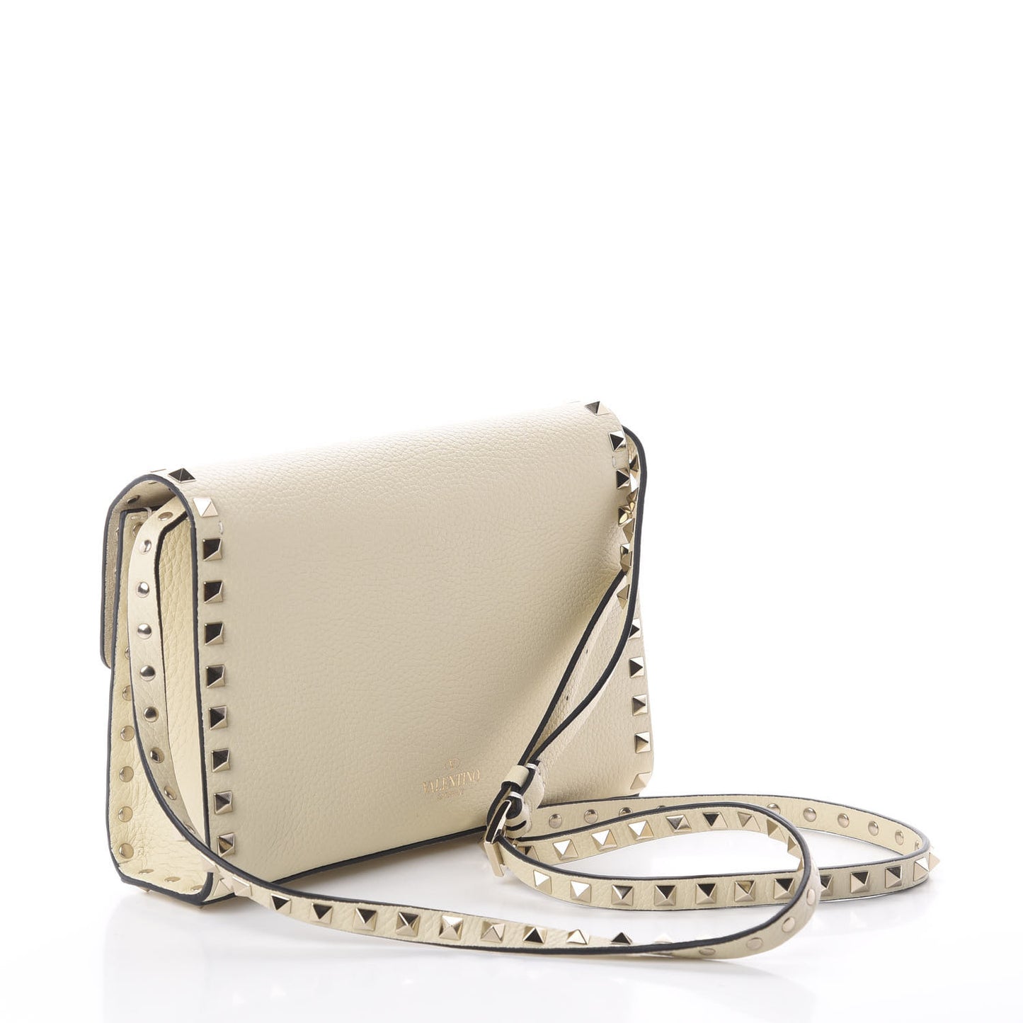 Pebbled Calfskin Medium Rockstud Flip Lock Crossbody Bag Light Ivory