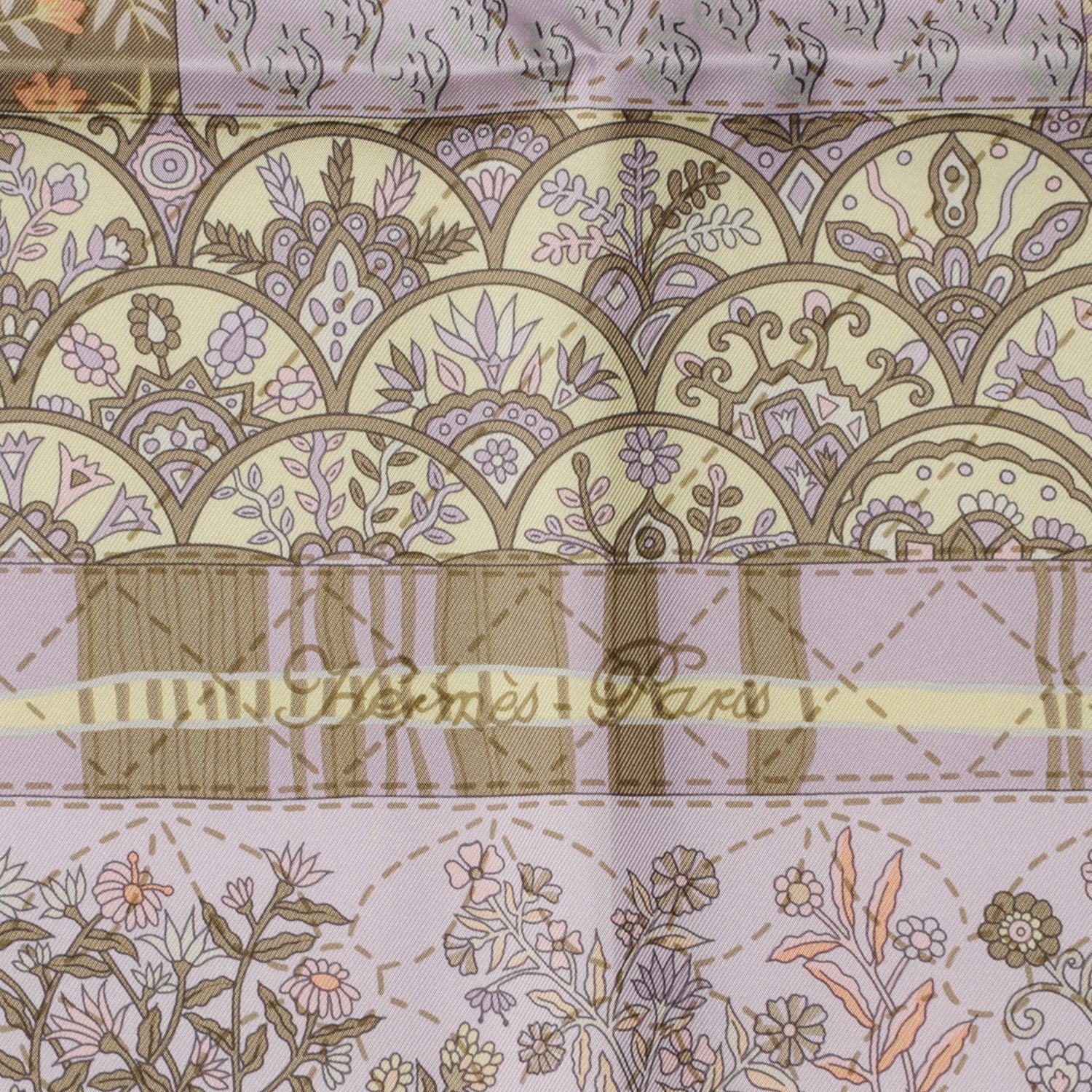 Hermes Silk Pique Fleuri de Provence Scarf 90 Gris Perle Lilac Rose Poudre 5 of 8