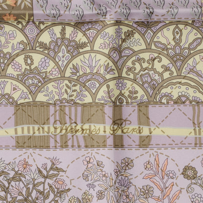 Hermes Silk Pique Fleuri de Provence Scarf 90 Gris Perle Lilac Rose Poudre 5 of 8
