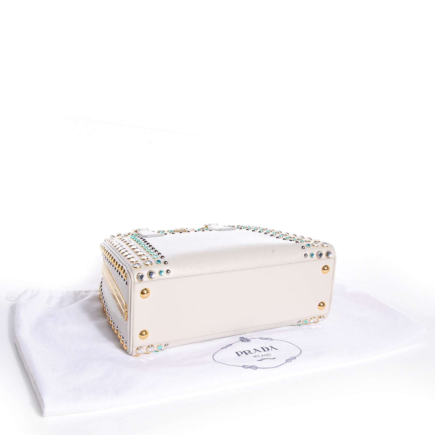 Prada Saffiano Vernice Crystal Pyramid Bag White 4 of 10