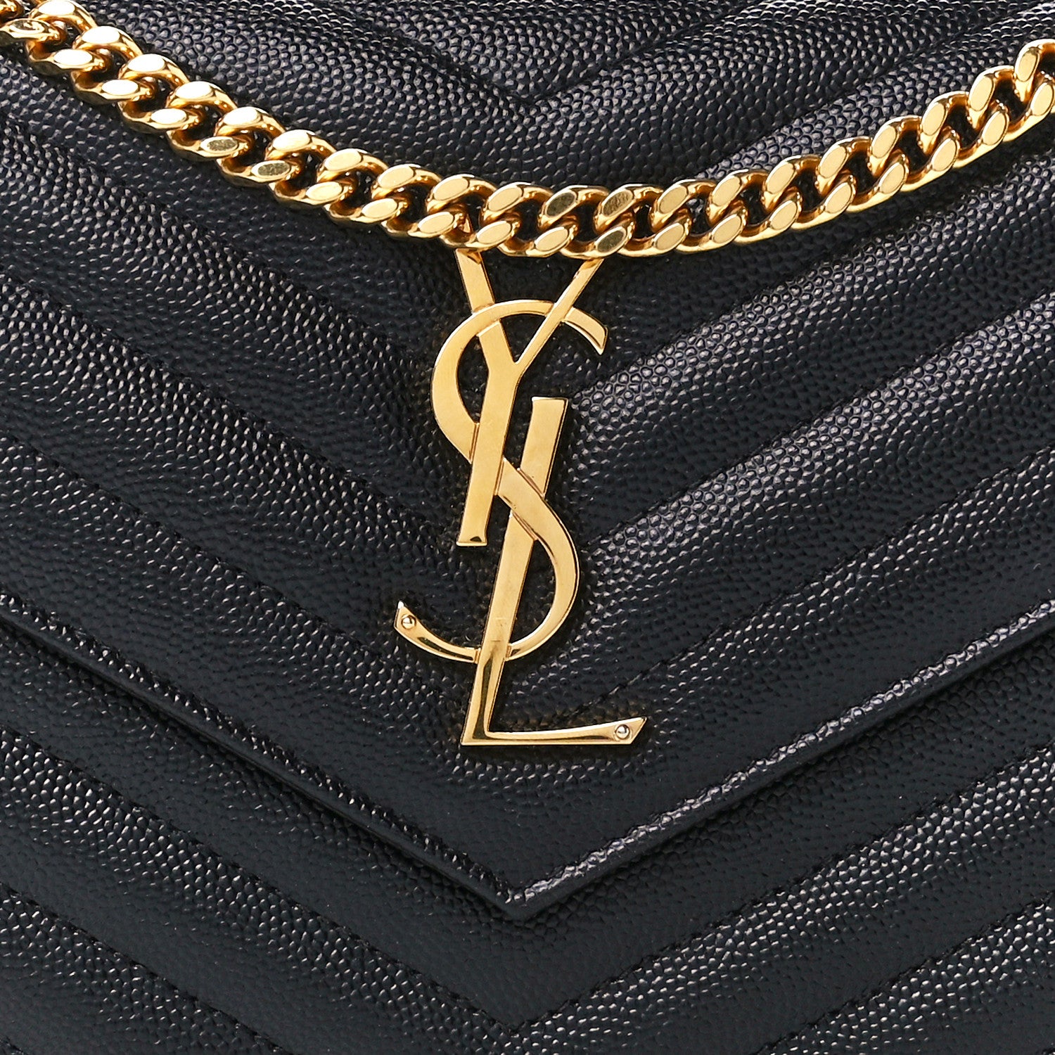 Saint Laurent Grain De Poudre Matelasse Chevron Monogram Chain Wallet Black 7 of 10