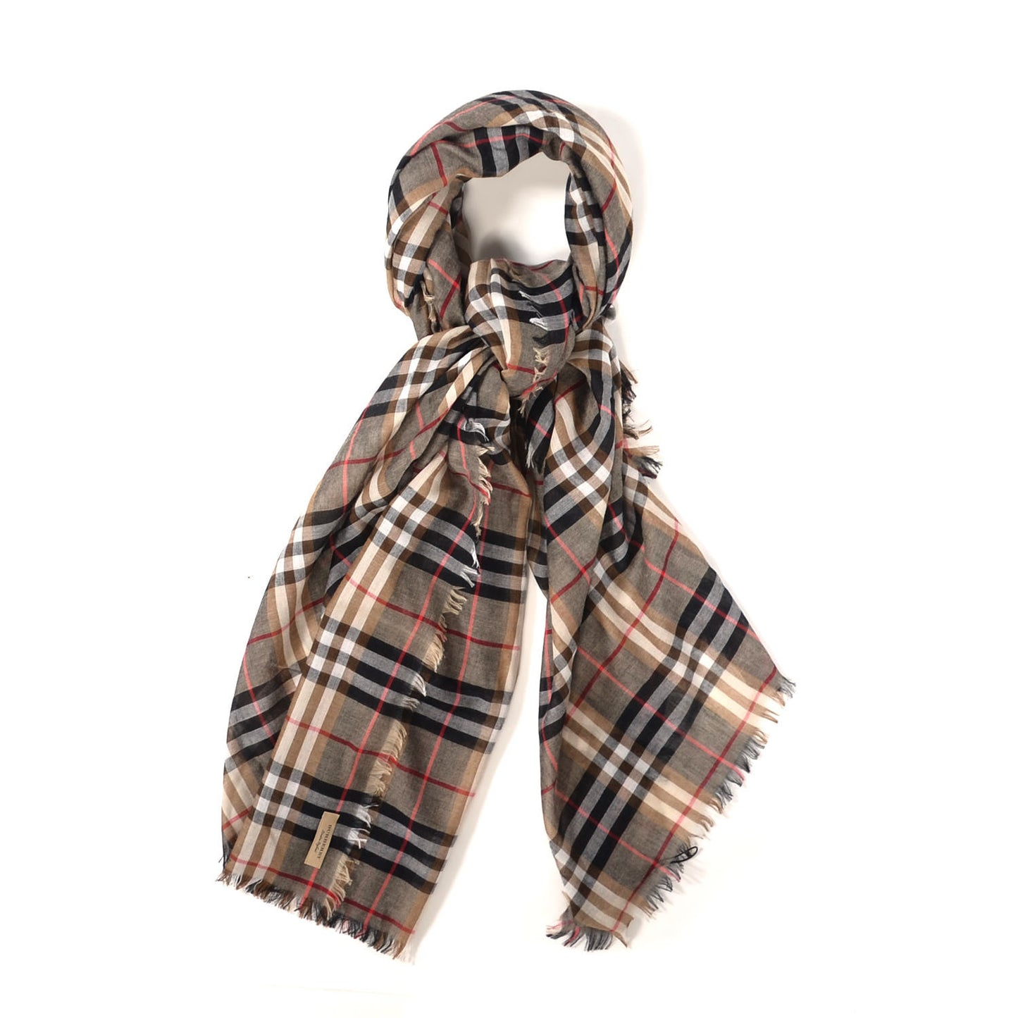 Wool Silk Gauze Vintage Check Lightweight Scarf Mahogany