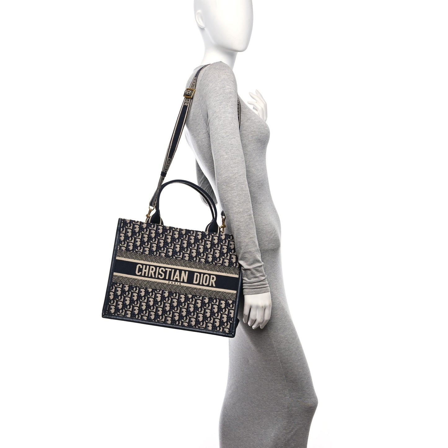 Oblique Calfskin Medium Book Tote With Strap Blue Multicolor