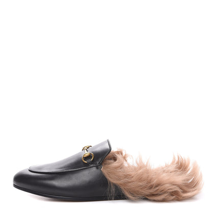 Gucci Calfskin Fur Womens Princetown Slippers 38.5 Black 1 of 8