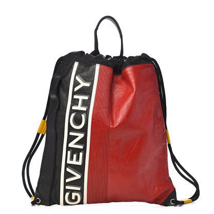 Givenchy Grained Calfskin Logo Drawstring Backpack Red Black 1 of 9