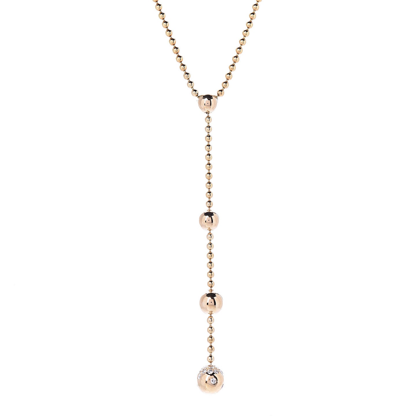 18K Yellow Gold Diamond Beaded Lariat Chain Necklace