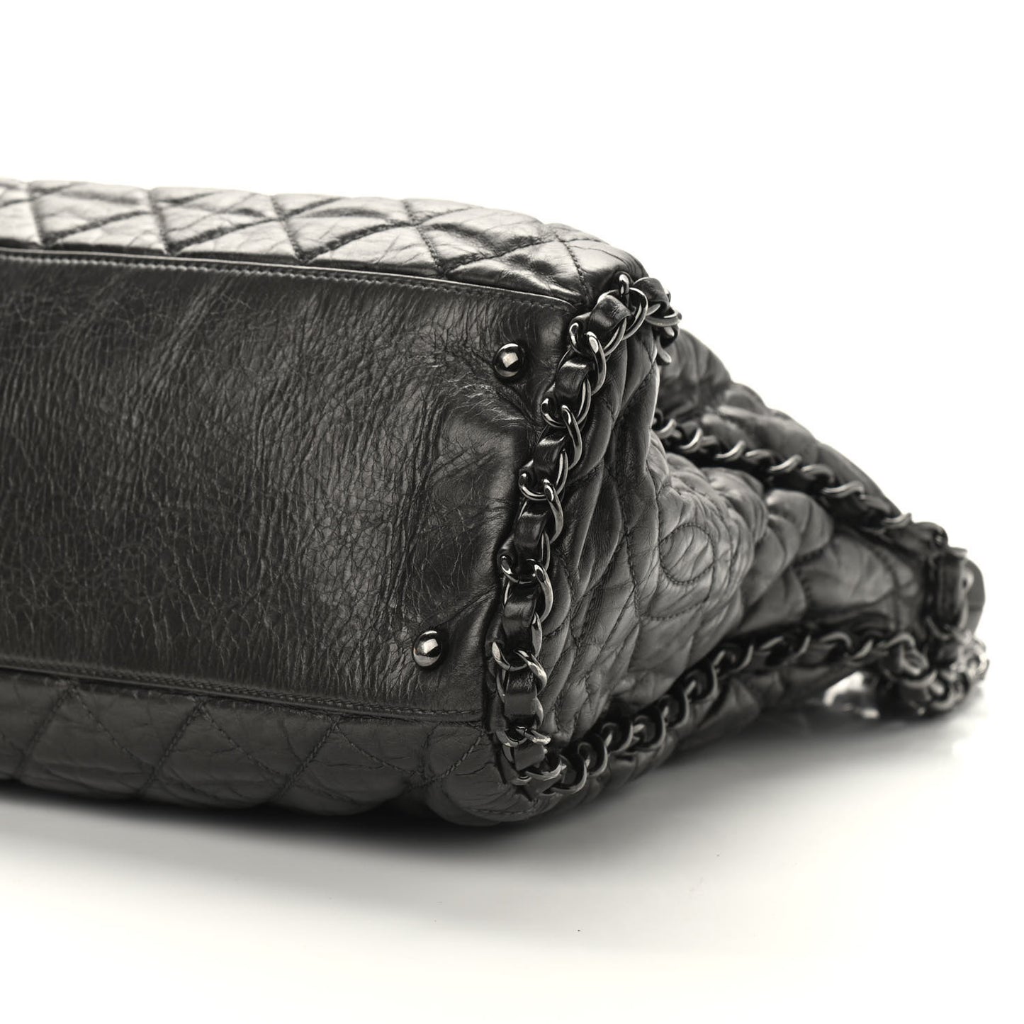 Metallic Calfskin Quilted Large Chain Me Hobo Dark Grey