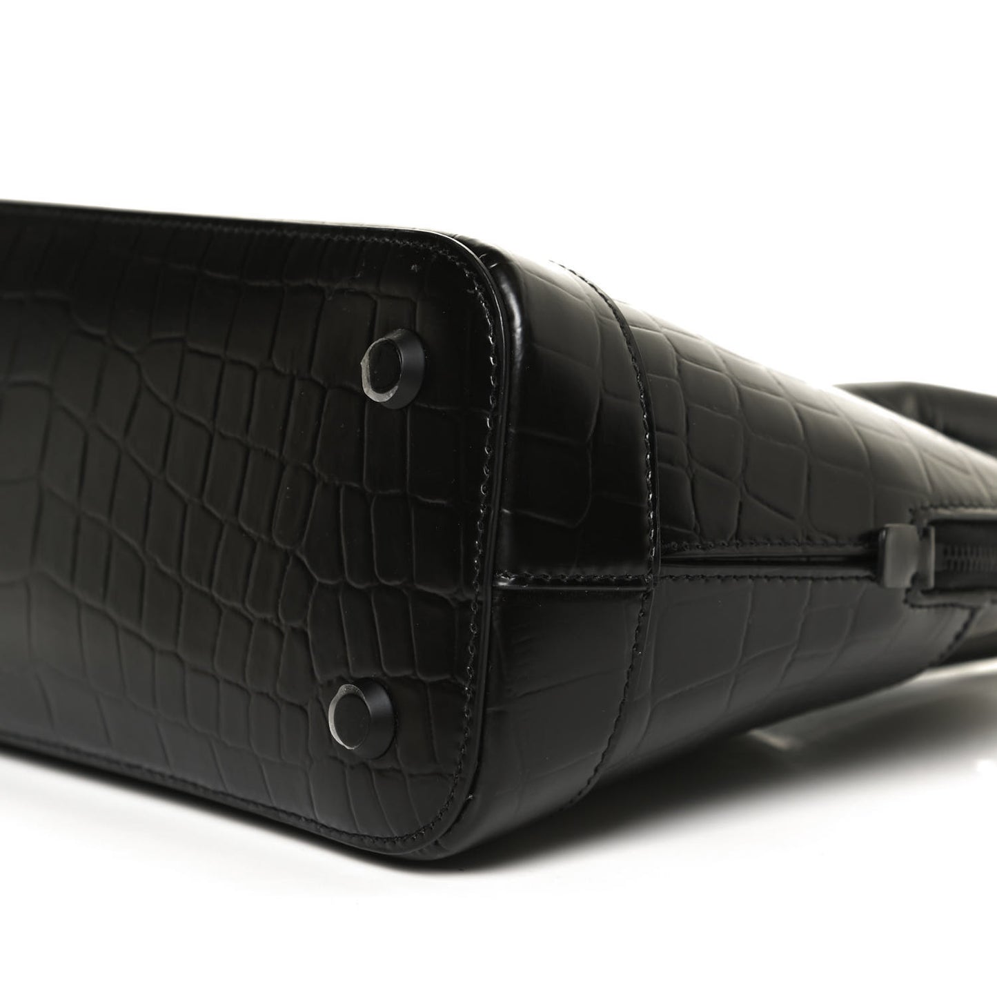 Calfskin Crocodile Embossed S Rivet Ville Top Handle Bag Black