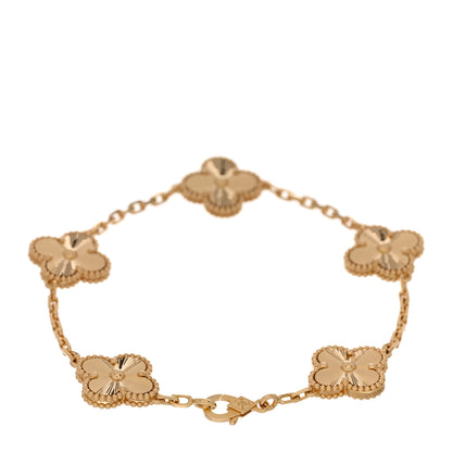 Van Cleef & Arpels 18K Yellow Gold 5 Motifs Guilloche Vintage Alhambra Bracelet 2 of 5