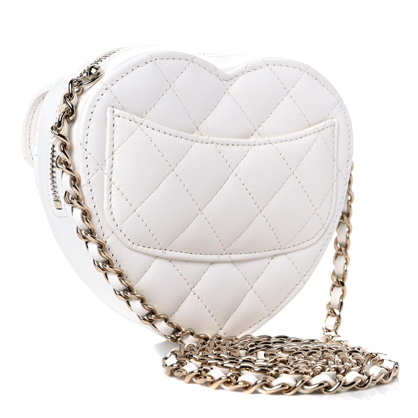 Lambskin Quilted CC In Love Heart Clutch With Chain White