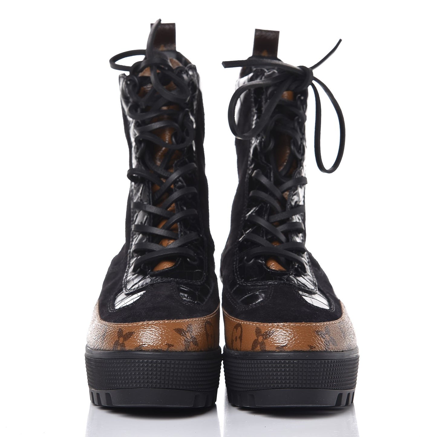 Suede Calfskin Reverse Monogram Laureate Platform Desert Boots 37.5 Black